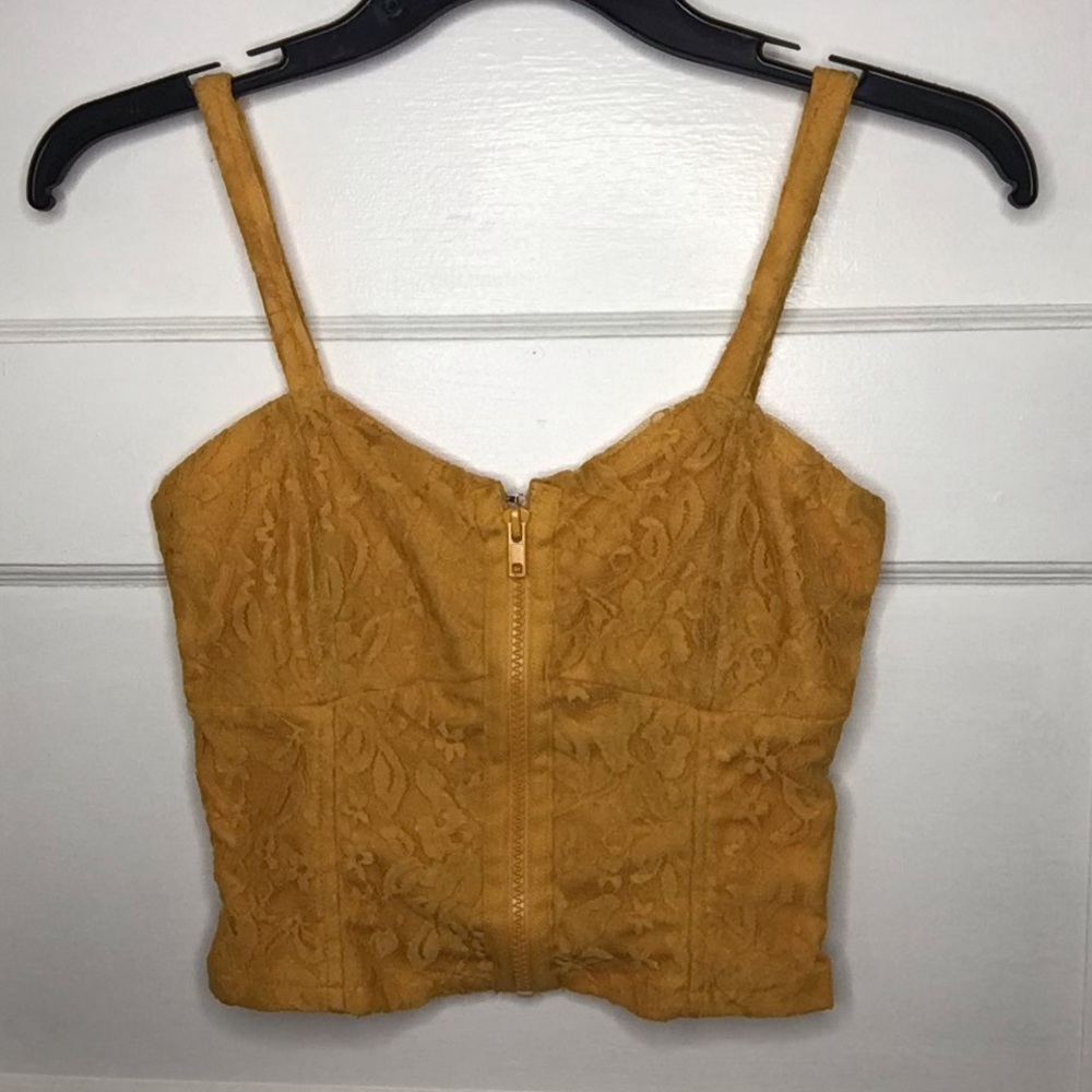 Lace front zip crop top